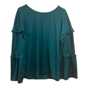 Worthington Ruffle Sleeve Dark Green Silk Blouse Women’s L